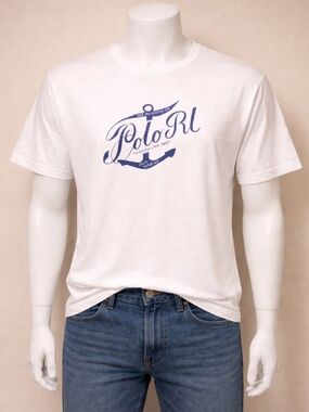Polo Ralph Lauren Men’s XL White Graphic T-Shirt Anchor Logo Casual Classic Tee